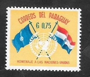 586 - 15 Anivº de Naciones Unidas, Banderas de la ONU y Paraguay