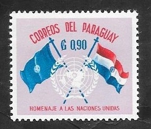 587 - 15 Anivº de Naciones Unidas, Banderas de la ONU y Paraguay