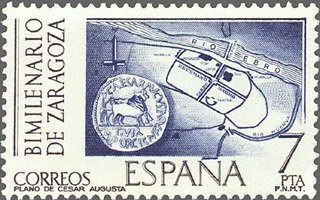 ESPAÑA 1976 2320 Sello Nuevo Bimilenario De Zaragoza Plano de la Ciudad Romana