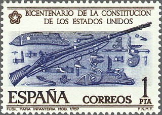 ESPAÑA 1976 2322 Sello Nuevo Bientenario de la Independencia de Estados Unidos USA Fusil Modelo