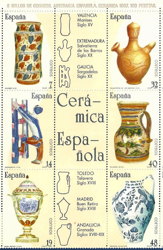 Edifil 2891-2896 Artesanía española cerámica 7/14/19/32/40/48 en bloque NUEVO
