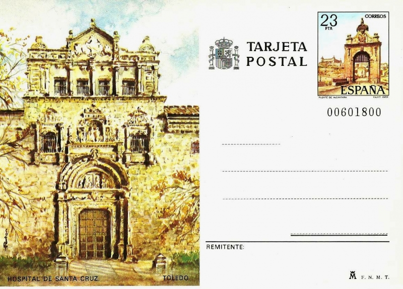 Tarjeta Entero Postal Edifil T128 Hosp. Sta. Cruz Toledo 23 NUEVO