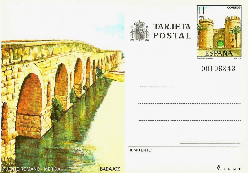 Tarjeta Entero Postal Edifil T137 Puente romano Mérida 11 NUEVO