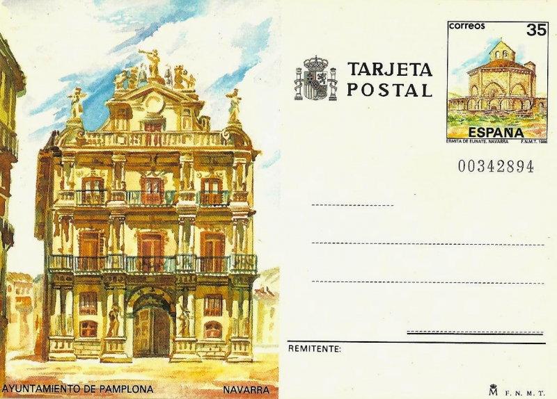 Tarjeta Entero Postal Edifil T142 Ayuntamiento Pamplona 35 NUEVO