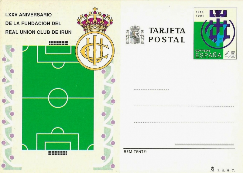 Tarjeta Entero Postal Edifil T152 Real Unión Club de Irún 45 NUEVO