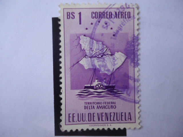 EE.UU de Venezuela-Territorio Federal Delta Amacuro. Mapa-Escudo de Armas.