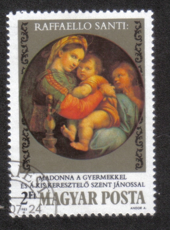 Pinturas de Raffaello Santi: Madonna y niño con San Juan