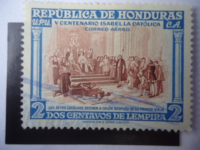 V Centenario Isabel la Católica - Los Reyes Católicos reciben a Colón después de su primer viaje.