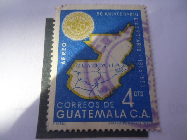 Mapa de Guatemala - 50 Aniversario Club Rotatorio (1905-1955) y Logotipo.