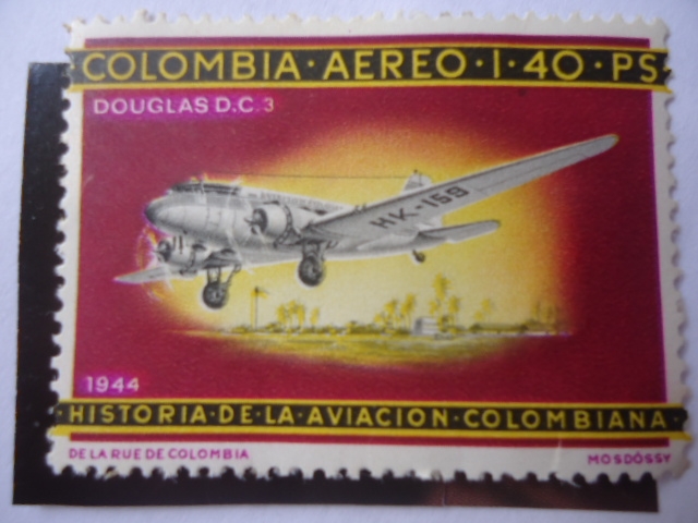 Douglas DC3, 1944. Historia de la Aviación Colombiana. Dibujo de mosdóssy
