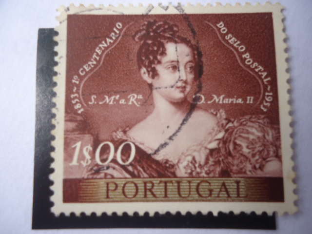 Queen María II de Portugal - Centenario Estampilla Portuguesa (1853-1953) 