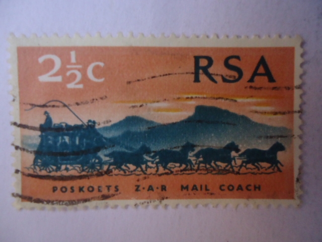 Mail coach from 1869-Entregador de Correos en Coche, 1869 - Sello de 100 Añosde la R.S.A, 1869-1969 