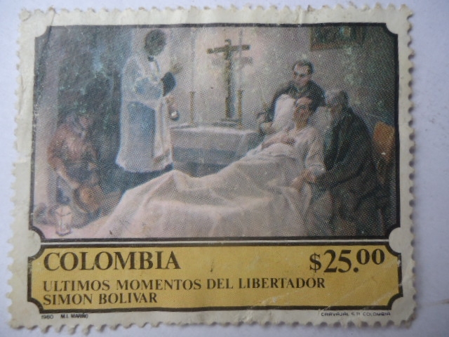 Últimos Momentos del Libertador - Simón Bolívar en Santa Marta Colombia. Oleo de M.L Mariño-150 Aniv