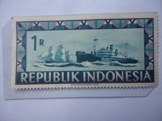 República de Indonesia- Barco de Vela y Barco de Motor - Serie: Viena Indonesia.