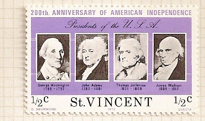 Bicentenario de EEUU. Presidentes: Washington, John Adams, Jefferson y Madison.
