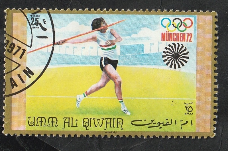 Umm Al Qiwain - 96 - Olimpiadas Munich 72, lanzamiento de jabalína