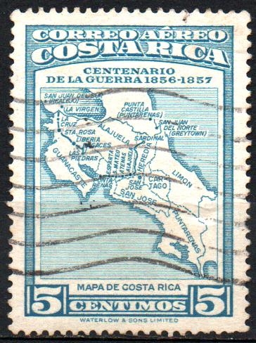 CENTENARIO  DE  LA  GUERRA  1856-1957.  MAPA  DE  COSTA  RICA.