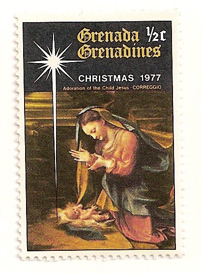 Grenada Grenadines. Navidad 1977. Adoracion de Jesus. Correggio.