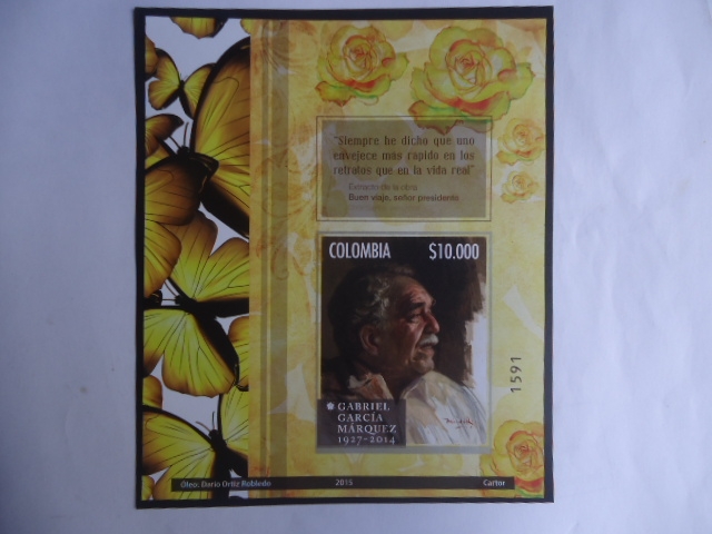 Gabriel Garcia Marquez - Oleo de Darío Ortiz Robledo-Hoja Filatelica del Recuerdo N°1591