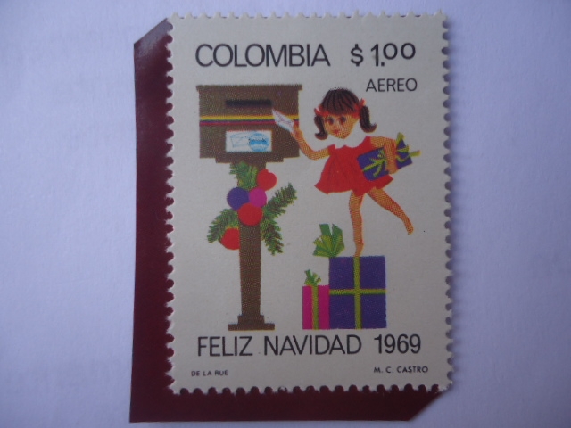 Feliz Navidad 1969 - Niña enviando tarjetas de Navidad