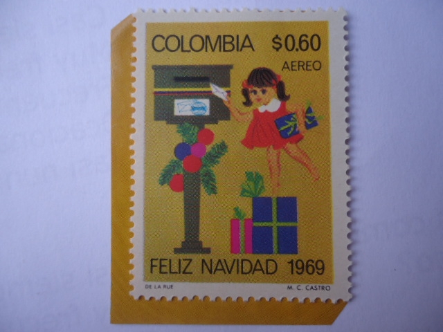Feliz Navidad 1969 - Niña enviando tarjetas de Navidad