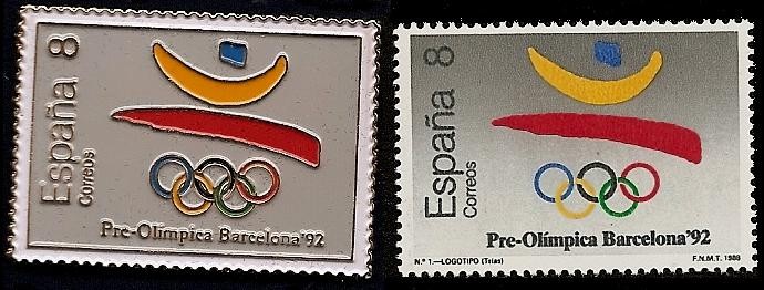 Pre Olimpica Barcelona 92 - Logotipo - Sello y Pin conmemorativo