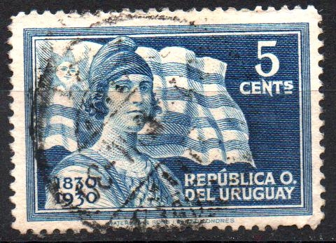 100th  INDEPENDENCIA  DEL  URUGUAY.  LIBERTAD  Y  BANDERA  DEL  URUGUAY.  Scott 398.