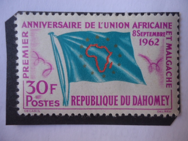 Primer Aniversario de la Unión Africana y Malgache - République Du Dahomey - Bandera. D