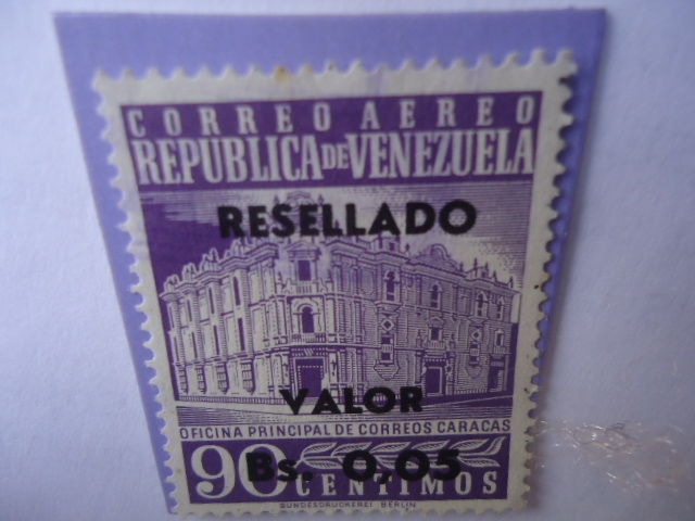 República de Venezuela - Oficina Principal de Correos  Caracas -  Sobre tasa:0,05 sobre 0,90 Céntimo