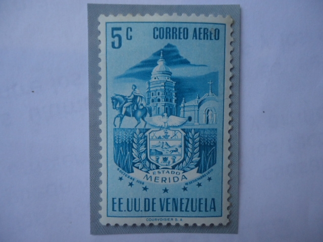 E.E.U.U. de Venezuela - Estado Merida - Escudo de Armas-Catedral-Agricultura