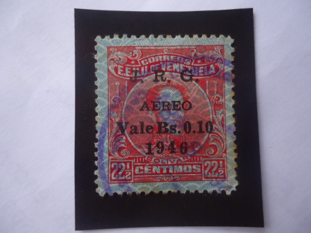 E.E.U.U. de Venezuela - Bolívar - Sello sobre estampado, J.R.G. 1946
