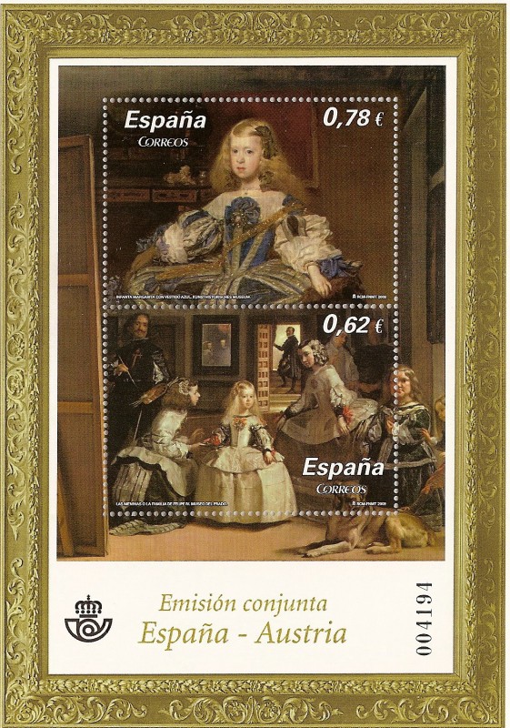 Pinturas de Velazquez. Infanta Margarita Teresa y  las Meninas. Emision conjunta España Austria.