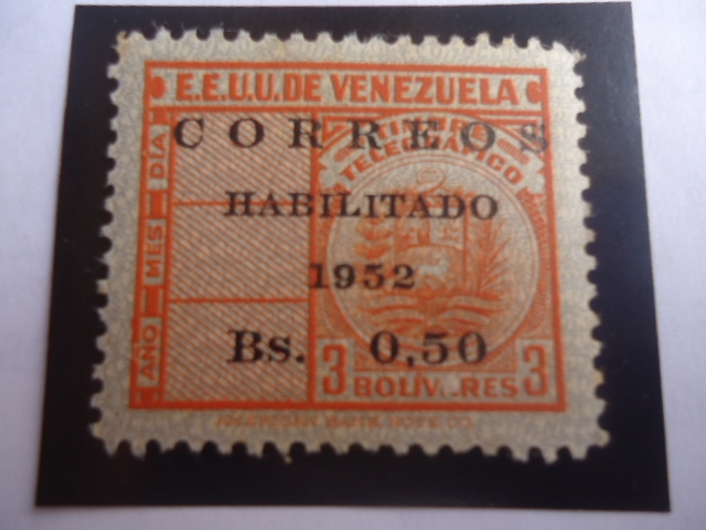 E.E.U.U. de Venezuela - Sello telégrafo Sobre Estampado - Correos Habilitado 2n 1952. - 