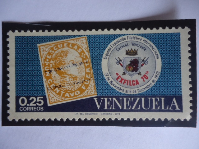 Exfilca 70 - Segunda Exposición Filatélica Interamericana 1970 - Sello Escuelas dentro de otro sello