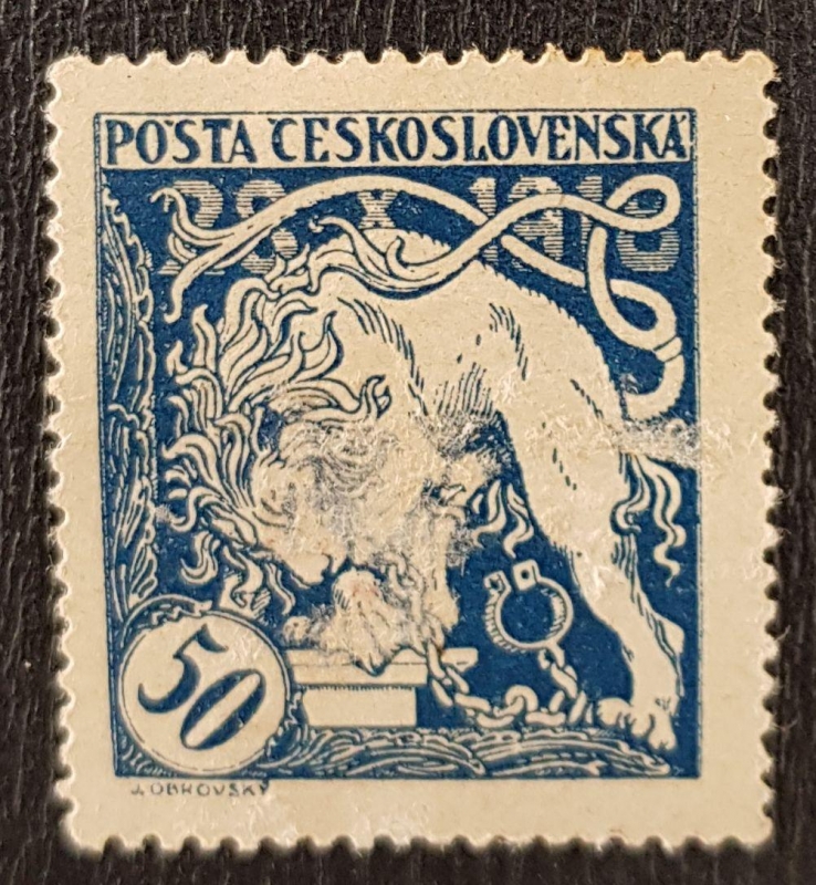 Czechoslovakia - Bohemian lion breaking it's chains, 1919, 50 haleru