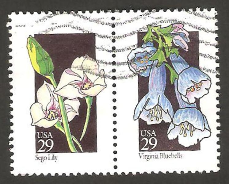 2069 y 2070 - Flores de los Estados de La Unión, sego lily de utha  y virginia bluebells de virginie