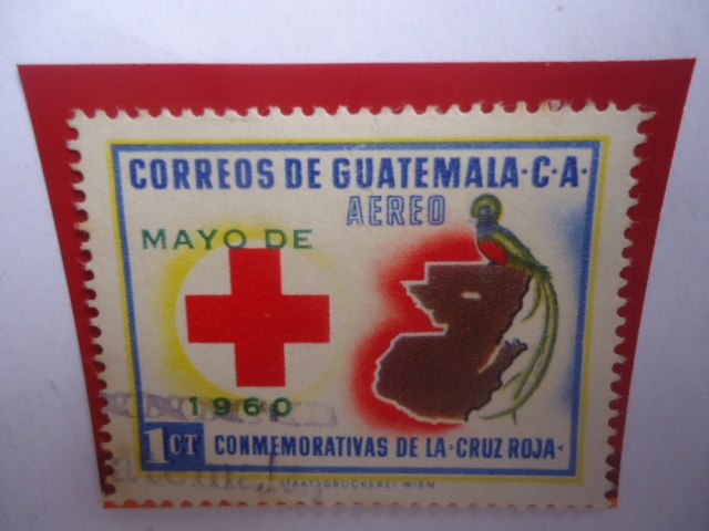 Conmemoración de la Cruz Roja .mayo de 1960-Mapa y el Quetzal.