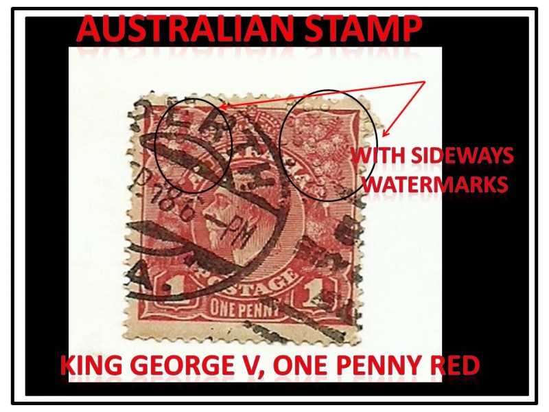 King George V one penny red with sideways watermark