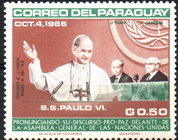 VISITA  DE  S. S. PABLO  VI  A  LA  O.N.U.  PRONUNCIANDO  DISCURSO  PRO-PAZ.
