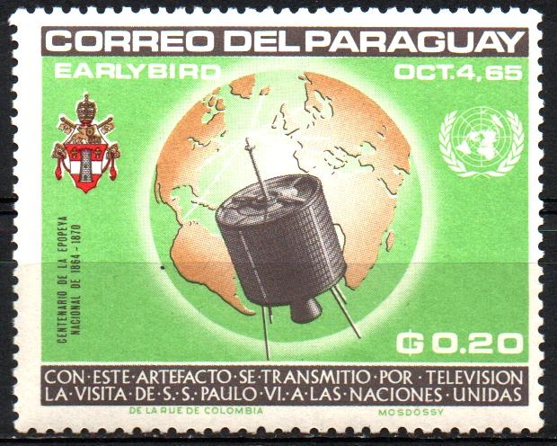 VISITA  DE  S. S. PABLO  VI  A  LA  O.N.U.  SATÊLITE  DE  TRANSMISIÓN, GLOBO  Y  ESCUDO  PAPAL.