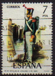 ESPAÑA 1976 2353 Sello Serie Uniformes Militares Artilleria de a Pie Usado