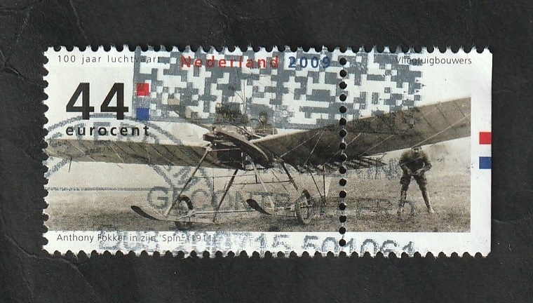 2634 - Centº de la aviación de Paises Bajos, Anthony Fokker con su avión ¨Spin¨ de 1911