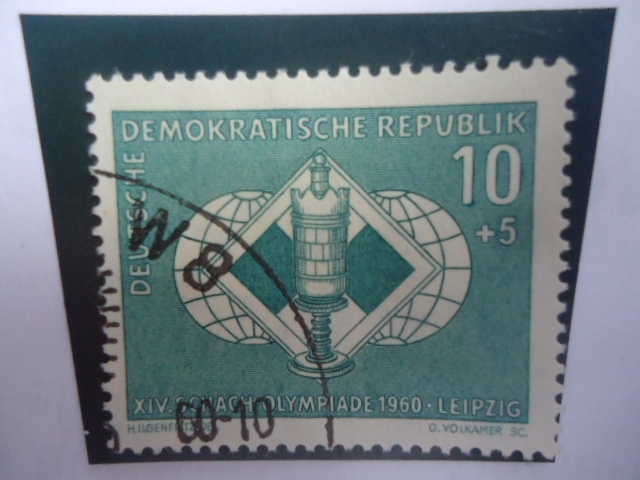 Alemania,República Democrática-XIV. Schach.Olympiade 1960-Leipzig-Torre de Ajedrez-Serie:Ajrdrez-Emb
