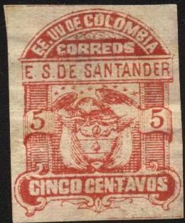 Estado Soberano de Santander y escudo. Anterior 1886.