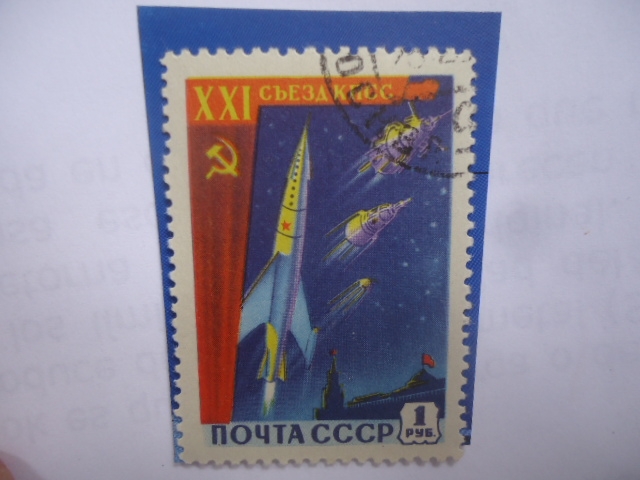 URSS - 21 Congreso del Partido Comunista - Satelites Terrestres, Cohete Lunar- Kremlin-Moscú