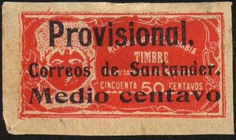 Timbre Departamental de Santander. Sobreimpreso provisional Correos.