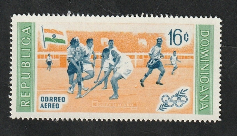130 - Olimpiadas de Melbourne, Hockey hierba, y bandera de India