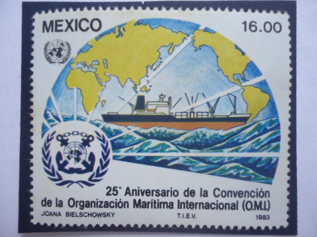 25° Aniversario de la Convención de la Organización Maritima Internacional (OMI)- Emblema- Acuarela 