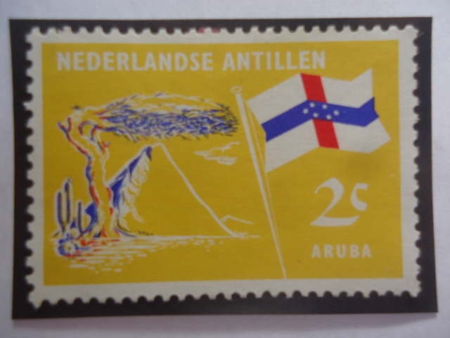 Árbol Divi-divi y Pajar - Bandera de Aruba.