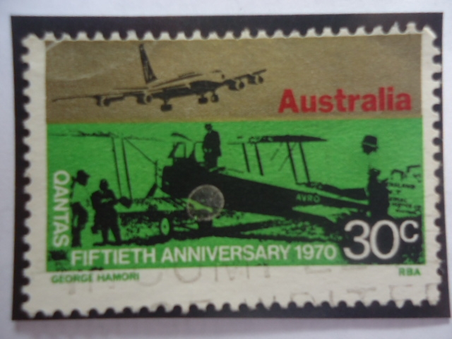 Qantas-Avión Boeing 707 y Avioneta Avro 504- Aniv. de la Aerolínea Qantas-Qantas Fiftieth Annivers